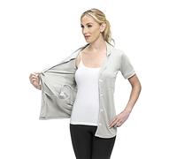 USBD Post Mastectomy Surgery Recovery Shirt Lapel Collar with Drain Pockets, Gray, M