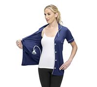 USBD Post Mastectomy Surgery Recovery Shirt Lapel Collar with Drain Pockets, Navy, S