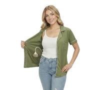 USBD Post Mastectomy Surgery Recovery Shirt Lapel Collar with Drain Pockets, Olive, XXL