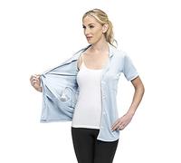 USBD Post Mastectomy Surgery Recovery Shirt Lapel Collar with Drain Pockets, Sky Blue, XXL