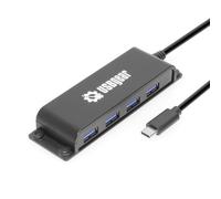 USBGear 4-Port USB 3.2 Gen 2 Data Transfer Hub - 10Gbps Ultra-Compact USB-C Hub with 3.3 ft Integrated Extension Cable and Built-in Mounting [No Charging] for Mac, PC, Mobile HDD, Flash Drives