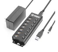 USBGear 7 Port USB Hub 3.2 Gen 2 - 10Gbps Charging Hub with Individual On/Off USB Ports for Laptop, PC, Desktop, 12V/4A Power Adapter with Type-A to Type-B Cable (3ft), Computer Accessories