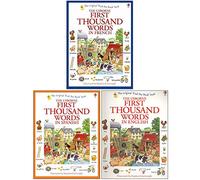 Usborne First Thousand Words Collection 3 Books Set By Heather Amery (First Thousand Words in French, First Thousand Words in Spanish, First Thousand Words in English)