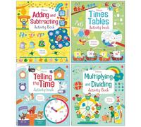 Usborne Maths Activity 4 Books Collection Set (Adding and Subtracting, Times Tables, Multiplying and Dividing & Telling the Time) (Maths Activity Book Pack)