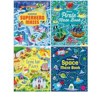 Usborne Maze Series 4 Books Collection Set(Superhero Mazes, Pirate Maze Book, Long Ago Mazes & Space Maze Book)