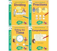 Usborne Workbooks Home Learning Age 7-8 Collection 4 Books Set (Dividing, Fractions, Telling the Time & Comprehension)