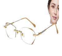 USCAA Women’s Diamond Rimless Anti-Blue Light Presbyopia Glasses, Fashionable Anti-Blue Light Rimless Reading Glasses (Gold,1.0)