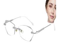 USCAA Women’s Diamond Rimless Anti-Blue Light Presbyopia Glasses, Fashionable Anti-Blue Light Rimless Reading Glasses (Silver,1.0)