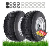 USCaster 16 x 6.50-8 Tyre and Wheel Flat Assemblies (2 Pack) Lawn Mower Tyre with Rim Solid Rubber Tyre and Wheels 3" Offset Hub 3/4" Bushings 16" x 6.5-8" Tractor Lawn Tyre