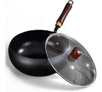 Usceshonn Iron Pot, 7.9/9.5/10.2/11/12in Handmade Hammered Large Belly Pot, Uncoated Thick Iron Pots with lid, Hand-Forged Non-Stick Pan (Glass Lid,9.5in)