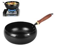 Usceshonn Iron Pot, Hand-Forged Non-Stick Pan, Uncoated Thick Iron Pot, Triple Stainless Stee, with Smooth-Wooden Lid Multi, On Electric Stoves, Induction Cookers and Gas Stoves (No lid,11.02in)