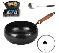 Usceshonn Iron Pot, Hand-Forged Non-Stick Pan, Uncoated Thick Iron Pot, Triple Stainless Stee, with Smooth-Wooden Lid Multi, On Electric Stoves, Induction Cookers and Gas Stoves (Glass lid,9.45in)