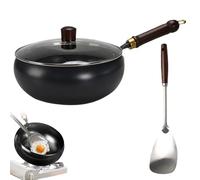 Usceshonn Iron Pot, Handmade Hammered Large Belly Pot, with a Wooden Lid or Optional Glass Cover, Triple Stainless Steel, Large Capacity & Deep, for Baking, Stewing, Cooking (Glass lid,26CM)