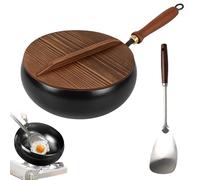 Usceshonn Iron Pot, Handmade Hammered Large Belly Pot, with a Wooden Lid or Optional Glass Cover, Triple Stainless Steel, Large Capacity & Deep, for Baking, Stewing, Cooking (Wooden lid,26CM)