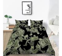 USD Printed Duvet Cover One Hundred Dollar Cash Money Bedding Dollar Bills Federal Reserve The Ben Franklin Portrait Quilt Set for Girls Boys Teens Decor 3Pcs (Color 13,Single:135x200cm (3Piece))