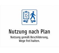 Use according to plan - use according to signage, keep paths free. Aluminium sign A2: 594 x 420 mm - with graphics and text