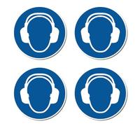 Use Ear Protection, Mandatory Sign: M003 - DIN EN ISO 7010 / ASR A1.3 - Sticker: Diameter 7.5 cm, Pack of 4