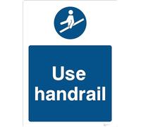 Use Handrail - Mandatory Machinery & General Signage - Durable, High-Visibility UK Compliance Sign (300x200mm Self Adhesive Sticker)