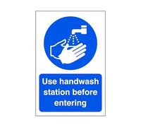 Use handwash station before entering - Food Preparation/Safety/Wash Hands/Clean/Kitchen - 1.2mm Rigid plastic for indoor/outdoor usage (300mm x 200mm) Viewing Distance within 7m.