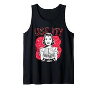 USE IT Retro Woman Holding Brain Humor Sarcasm Tank Top