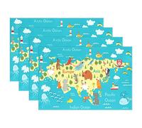 Use7 Animals World Map Placemat Table Mat, Cartoon Map 12" x 18" Polyester Table Place Mat for Kitchen Dining Room Set of 4