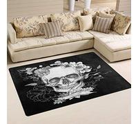 Use7 Black White Rose Floral Skull Area Rug Rugs Carpet for Living Room Bedroom 100 x 150 cm(3 x 5 feet)