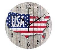 Use7 Home Decor American Map USA Flag Star Striped Round Acrylic Wall Clock Non Ticking Silent Clock Art for Living Room Kitchen Bedroom