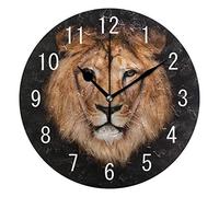 Use7 Home Decor Beautiful Lion Head Black Round Acrylic Wall Clock Non Ticking Silent Clock Art for Living Room Kitchen Bedroom