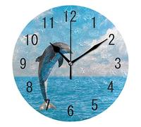 Use7 Home Decor Blue Sky Ocean Sea Jumping Dolphin Round Acrylic Wall Clock Non Ticking Silent Clock Art for Living Room Kitchen Bedroom