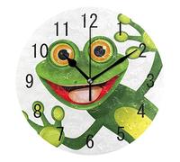 Use7 Home Decor Cartoon Green Frog Round Acrylic Wall Clock Non Ticking Silent Clock Art for Living Room Kitchen Bedroom
