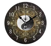 Use7 Home Decor Chinese Yin Yang Stylish Round Acrylic Wall Clock Non Ticking Silent Clock Art for Living Room Kitchen Bedroom