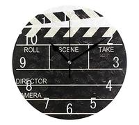 Use7 Home Decor Cinema Movie Black Clapboard Round Acrylic Wall Clock Non Ticking Silent Clock Art for Living Room Kitchen Bedroom