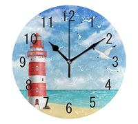 Use7 Home Decor Colored Lighthouse Sea Beach Wave Bird Round Acrylic Wall Clock Non Ticking Silent Clock Art for Living Room Kitchen Bedroom