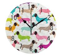 Use7 Home Decor Colorful Cartoon Dachshund Puppy Dog Round Acrylic Wall Clock Non Ticking Silent Clock Art for Living Room Kitchen Bedroom