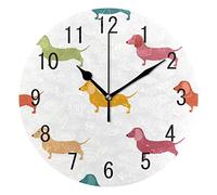 Use7 Home Decor Colorful Dachshund Puppy Dog Round Acrylic Wall Clock Non Ticking Silent Clock Art for Living Room Kitchen Bedroom