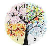 Use7 Home Decor Four Season Tree of Life Floral Print Round Acrylic Wall Clock Non Ticking Silent Clock Art for Living Room Kitchen Bedroom