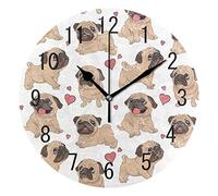 Use7 Home Decor Hipster Puppy Pug Dog Animal Round Acrylic Wall Clock Non Ticking Silent Clock Art for Living Room Kitchen Bedroom