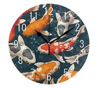 Use7 Home Decor Koi Carp Japanese Stylish Round Acrylic Wall Clock Non Ticking Silent Clock Art for Living Room Kitchen Bedroom