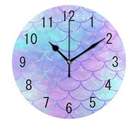 Use7 Home Decor Mermaid Scale Abstract Round Acrylic Wall Clock Non Ticking Silent Clock Art for Living Room Kitchen Bedroom