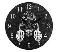 Use7 Home Decor Middle Finger Sugar Skull Black Round Acrylic Wall Clock Non Ticking Silent Clock Art for Living Room Kitchen Bedroom