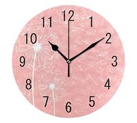 Use7 Home Decor Pink Dandelion Plant Round Acrylic Wall Clock Non Ticking Silent Clock Art for Living Room Kitchen Bedroom