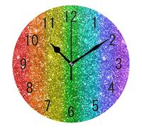 Use7 Home Decor Rainbow Glitter Abstract Round Acrylic Wall Clock Non Ticking Silent Clock Art for Living Room Kitchen Bedroom
