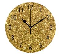 Use7 Home Decor Shiny Gold Glitter Round Acrylic Wall Clock Non Ticking Silent Clock Art for Living Room Kitchen Bedroom