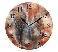 Use7 Home Decor Squirrel Autumn Forest Round Acrylic Wall Clock Non Ticking Silent Clock Art for Living Room Kitchen Bedroom