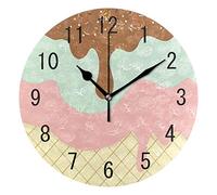 Use7 Home Decor Sweet Ice Cream Round Acrylic Wall Clock Non Ticking Silent Clock Art for Living Room Kitchen Bedroom