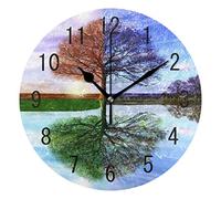 Use7 Home Decor Tree of Life Four Season Round Acrylic Wall Clock Non Ticking Silent Clock Art for Living Room Kitchen Bedroom