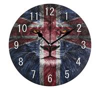 Use7 Home Decor Vintage Lion Head Union Jack Round Acrylic Wall Clock Non Ticking Silent Clock Art for Living Room Kitchen Bedroom