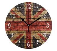 Use7 Home Decor Vintage UK Flag Union Jack Bricks Wall Round Acrylic Wall Clock Non Ticking Silent Clock Art for Living Room Kitchen Bedroom