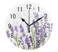 Use7 Home Decor Watercolor Lavender Flower Round Acrylic Wall Clock Non Ticking Silent Clock Art for Living Room Kitchen Bedroom