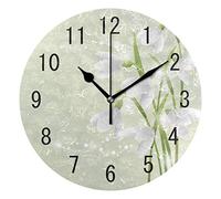 Use7 Home Decor White Snowdrop Floral Round Acrylic Wall Clock Non Ticking Silent Clock Art for Living Room Kitchen Bedroom